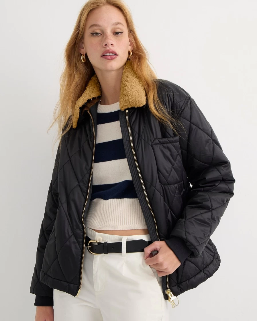 J.Crew Women's Limited-Edition Vaila Quilted Jacket in Black/Ancient - Barbour® Collaboration