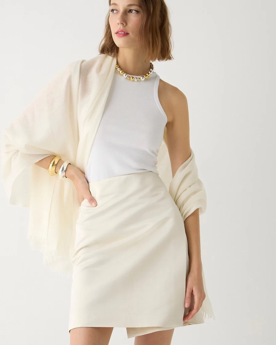 J.Crew Women's Ivory Lightweight Cashmere Woven Wrap - Soft & Luxurious Shawl