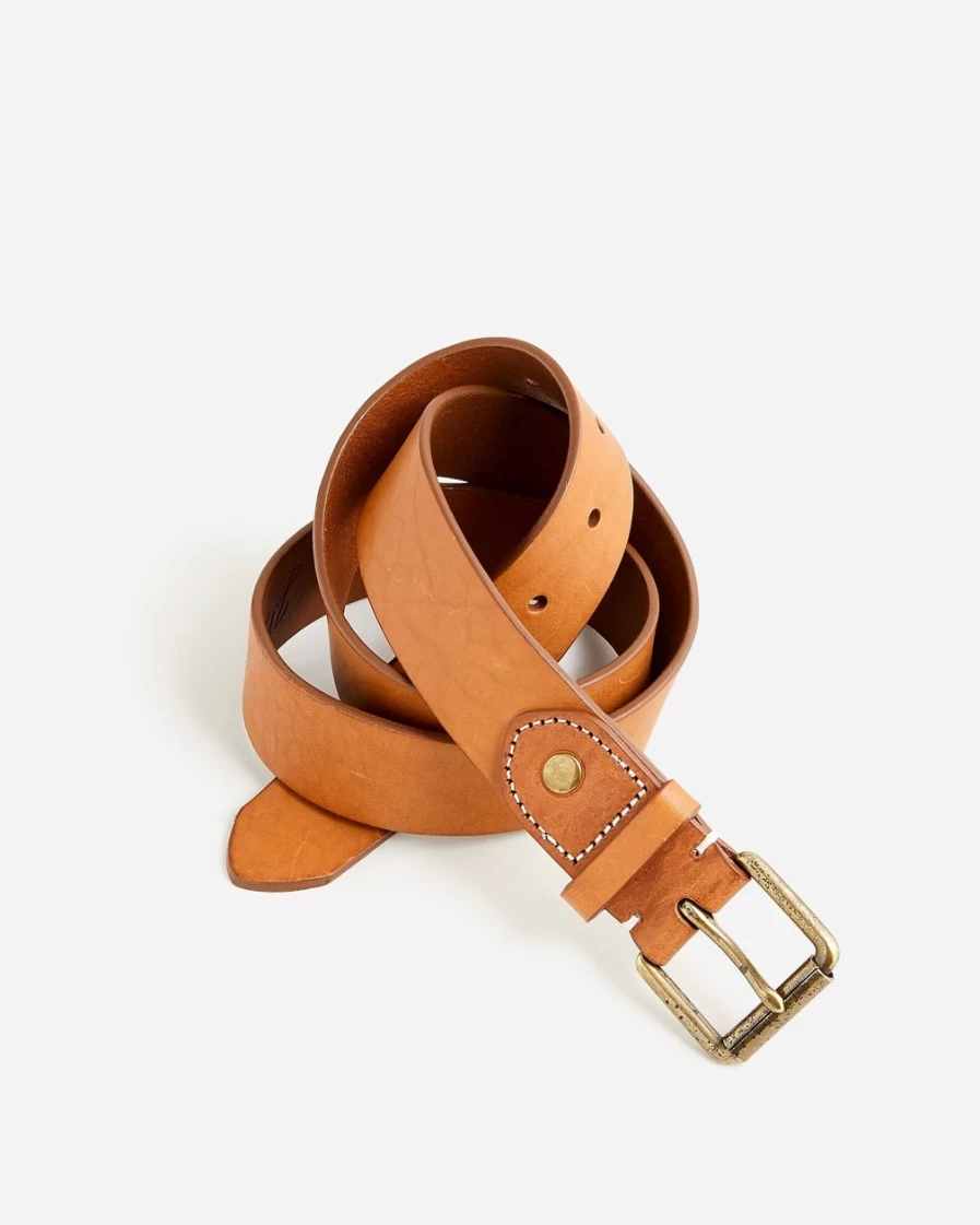 J.Crew Men's Caravan Brown Italian Leather Belt with Roller Buckle