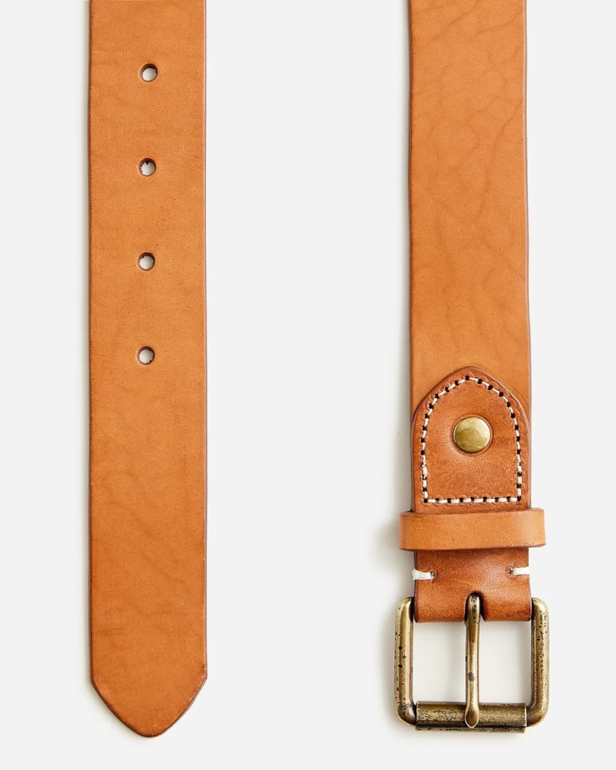 J.Crew Men's Caravan Brown Italian Leather Belt with Roller Buckle