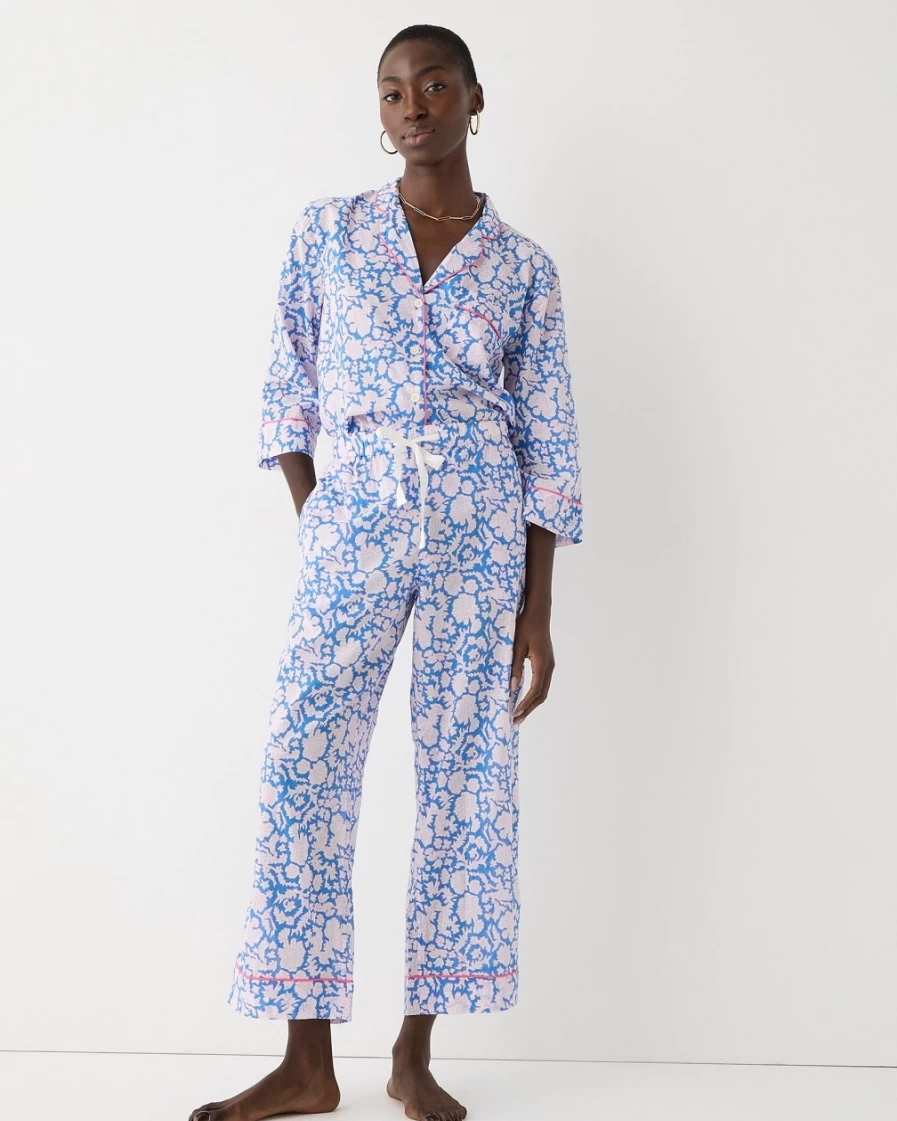 J.Crew Women's Blue Long-Sleeve Cotton Voile Pajama Set | Sz Blockprints™ Nila Print