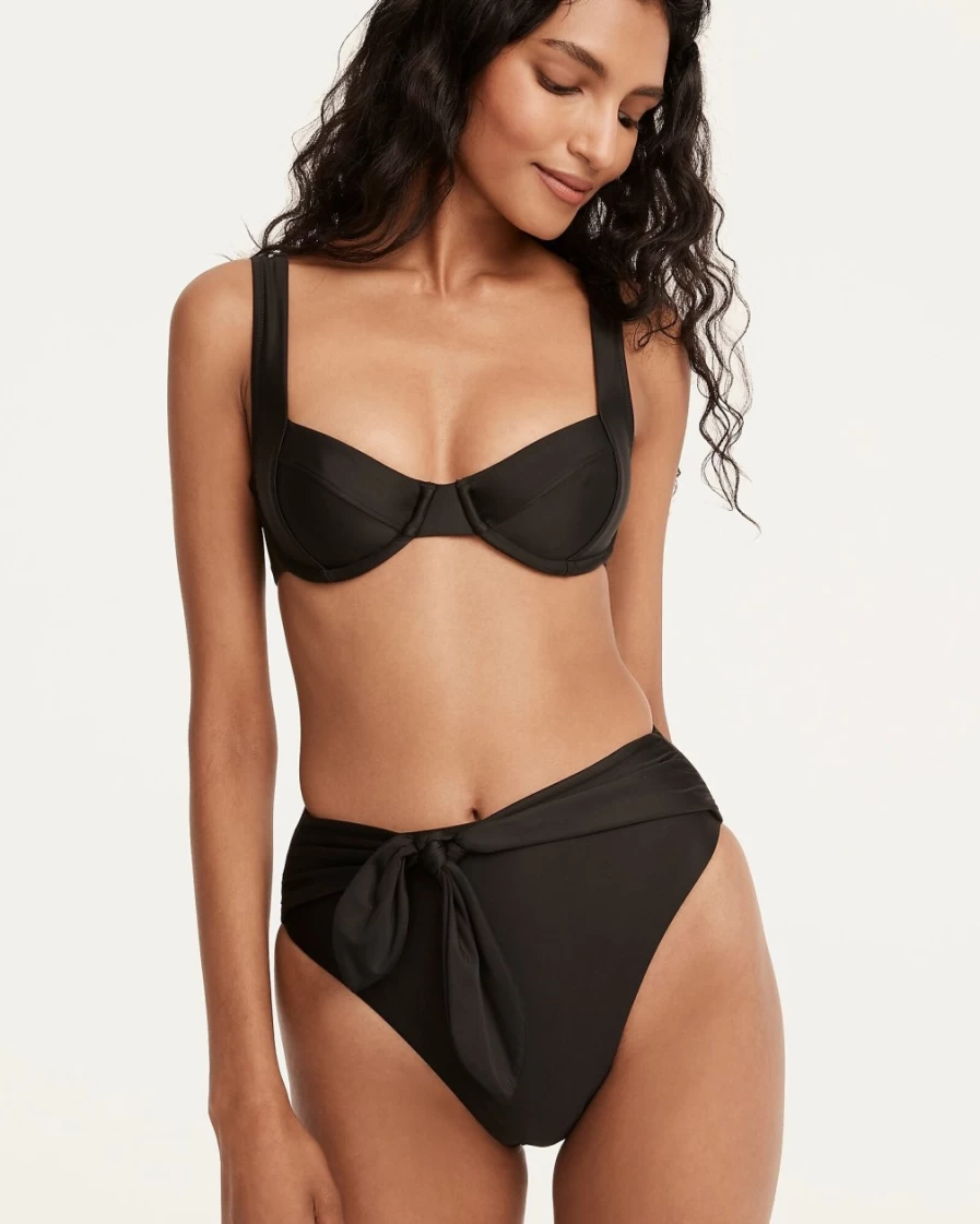 J.Crew Women's Black Tie High-Rise Bikini Bottom Swimwear