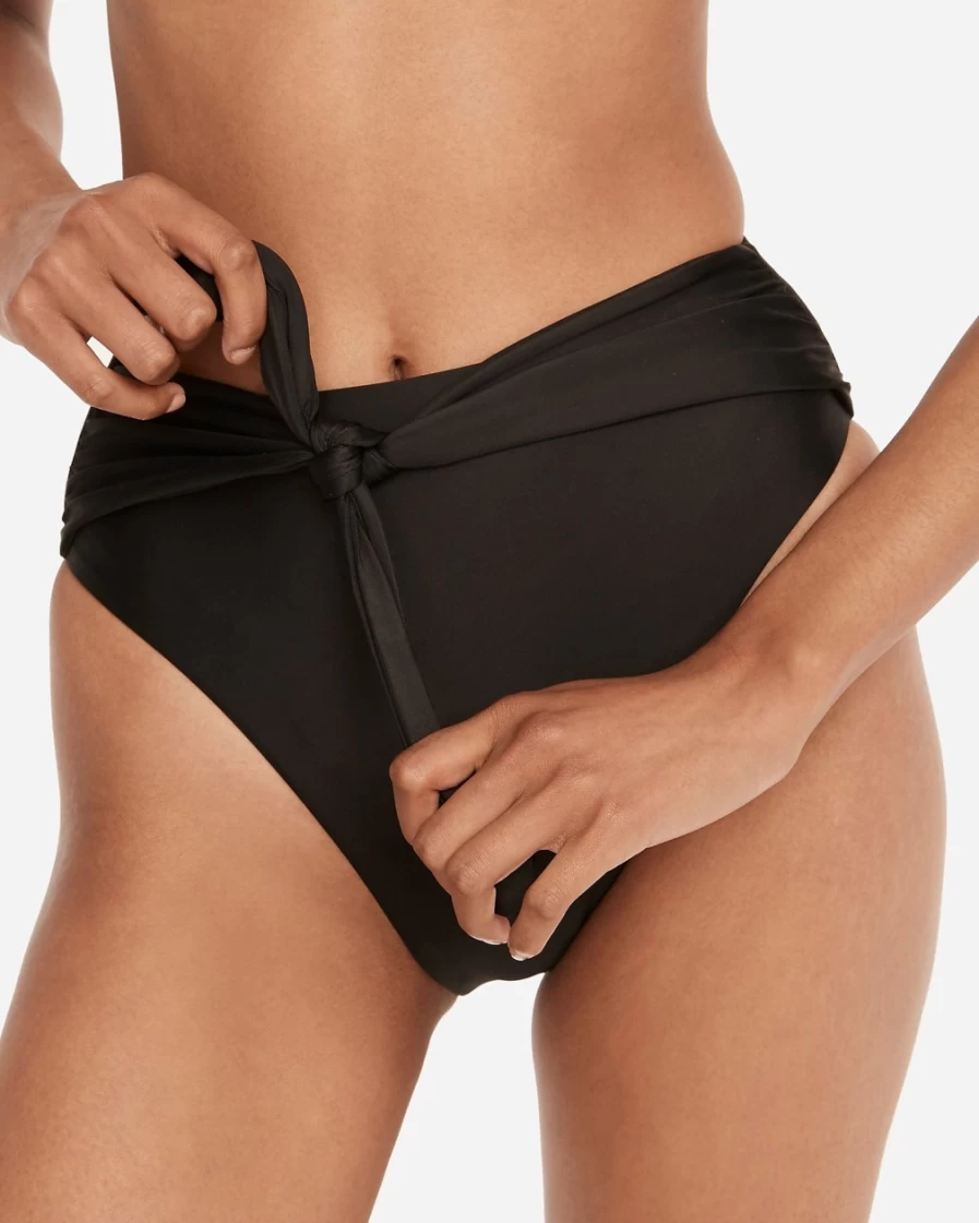 J.Crew Women's Black Tie High-Rise Bikini Bottom Swimwear