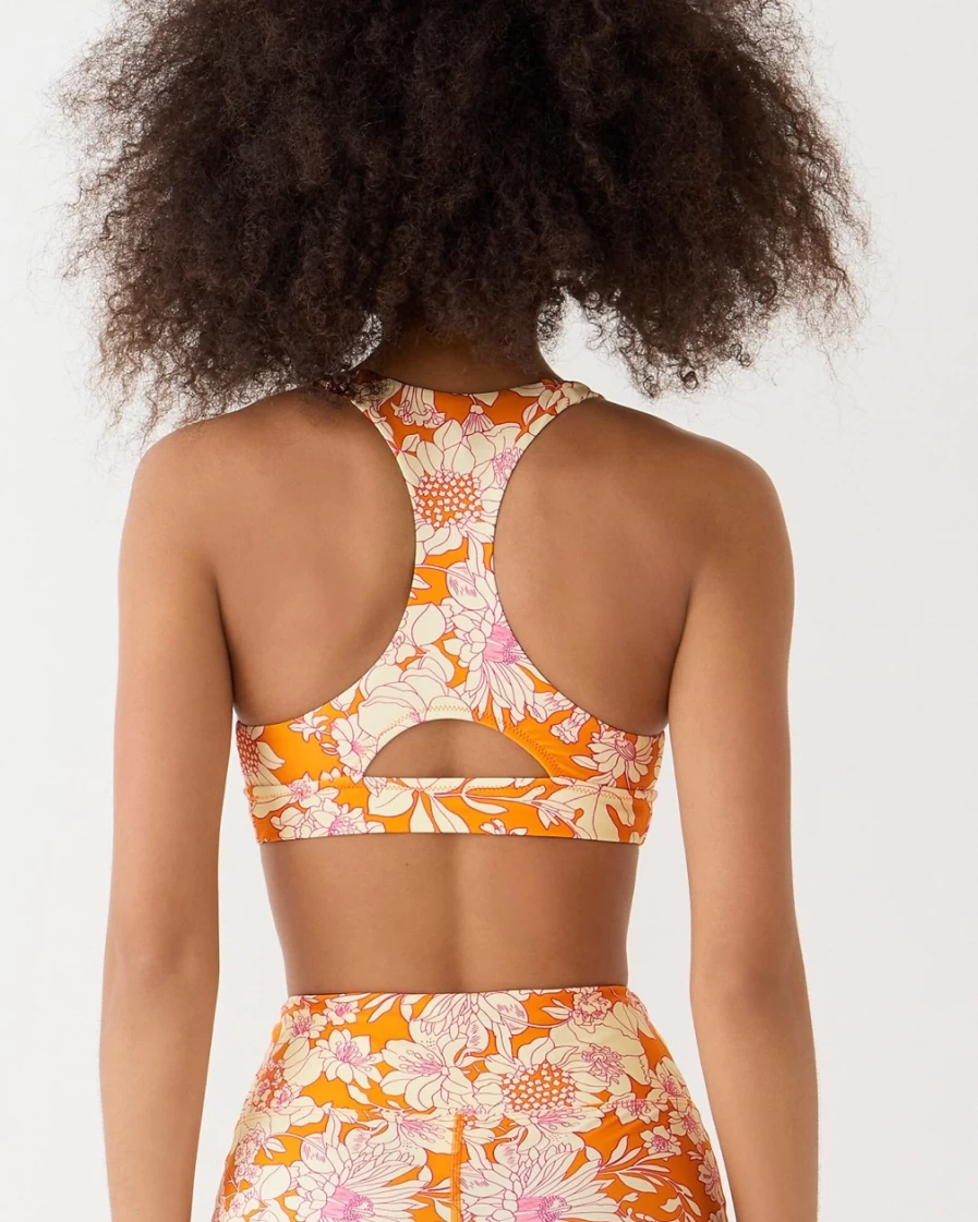 J.Crew Women's Brilliant Orange Floral Crop Swim Top