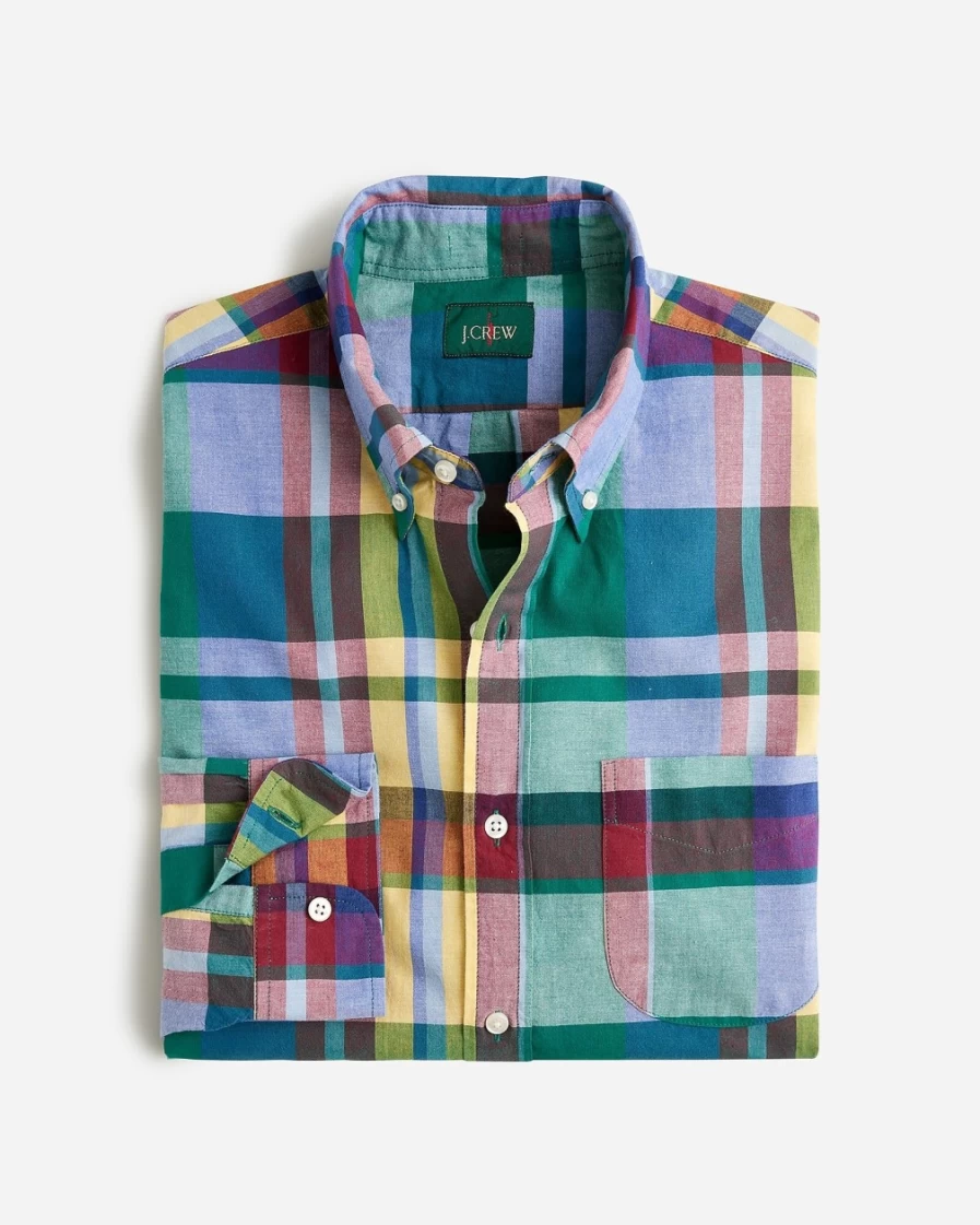 J.Crew Men's Cypress Madras Multi G Indian Cotton Shirt
