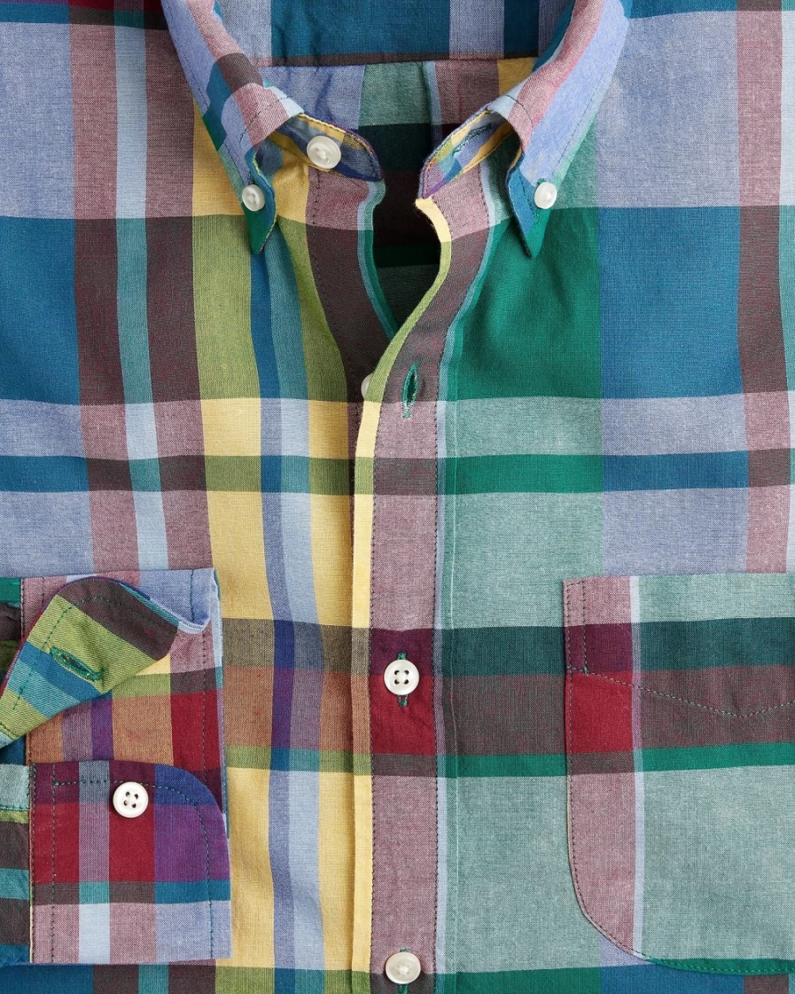 J.Crew Men's Cypress Madras Multi G Indian Cotton Shirt