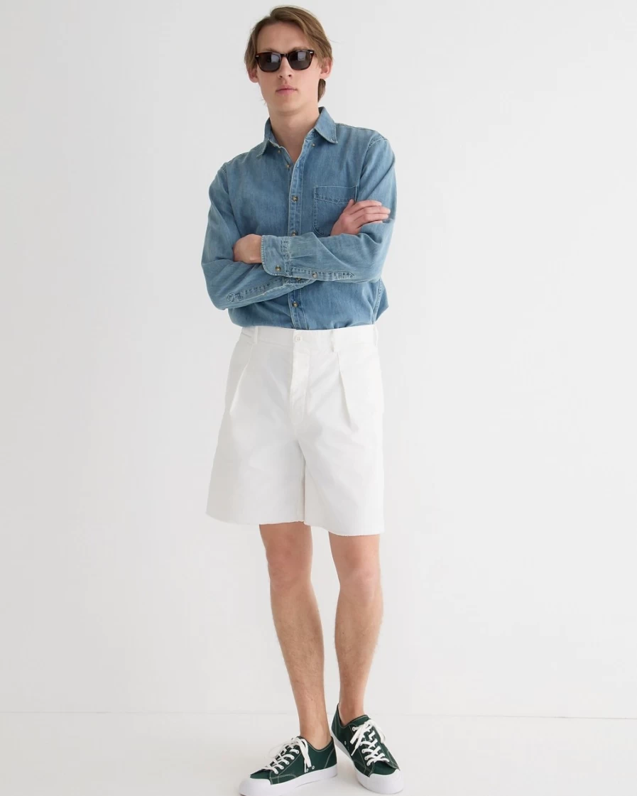 J.Crew Men's White 8" Pleated Chino Shorts | Wallace & Barnes Collection
