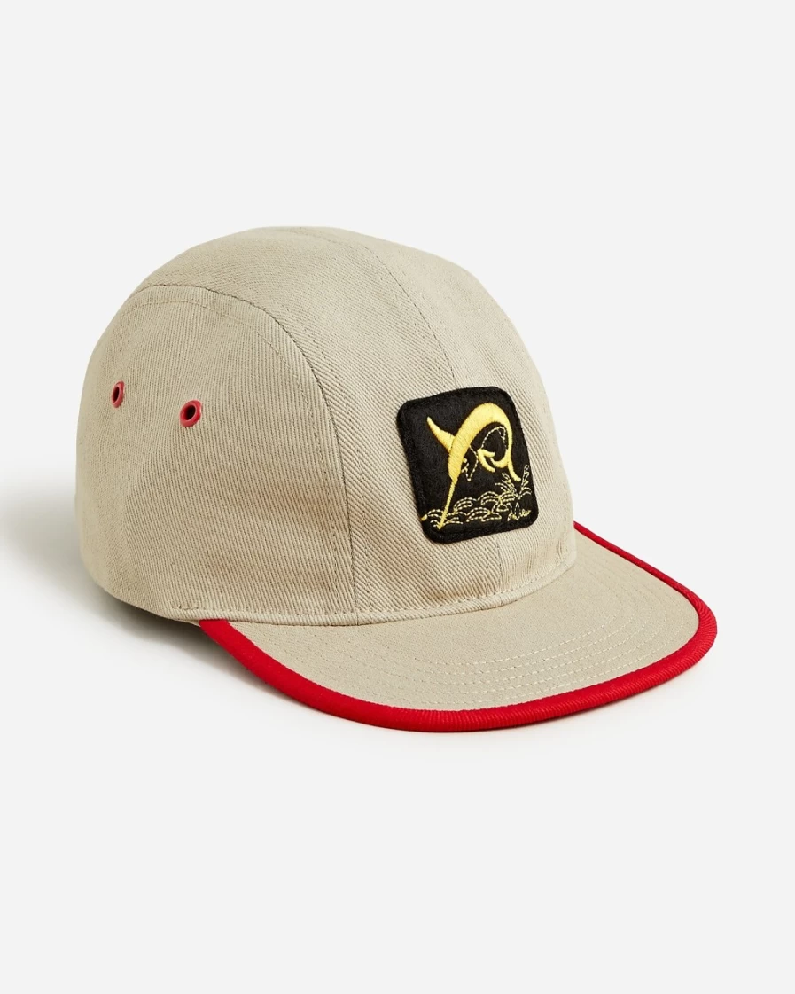 J.Crew Men's Khaki Red Mix Four-Panel Cap With Embroidered Felt Patch