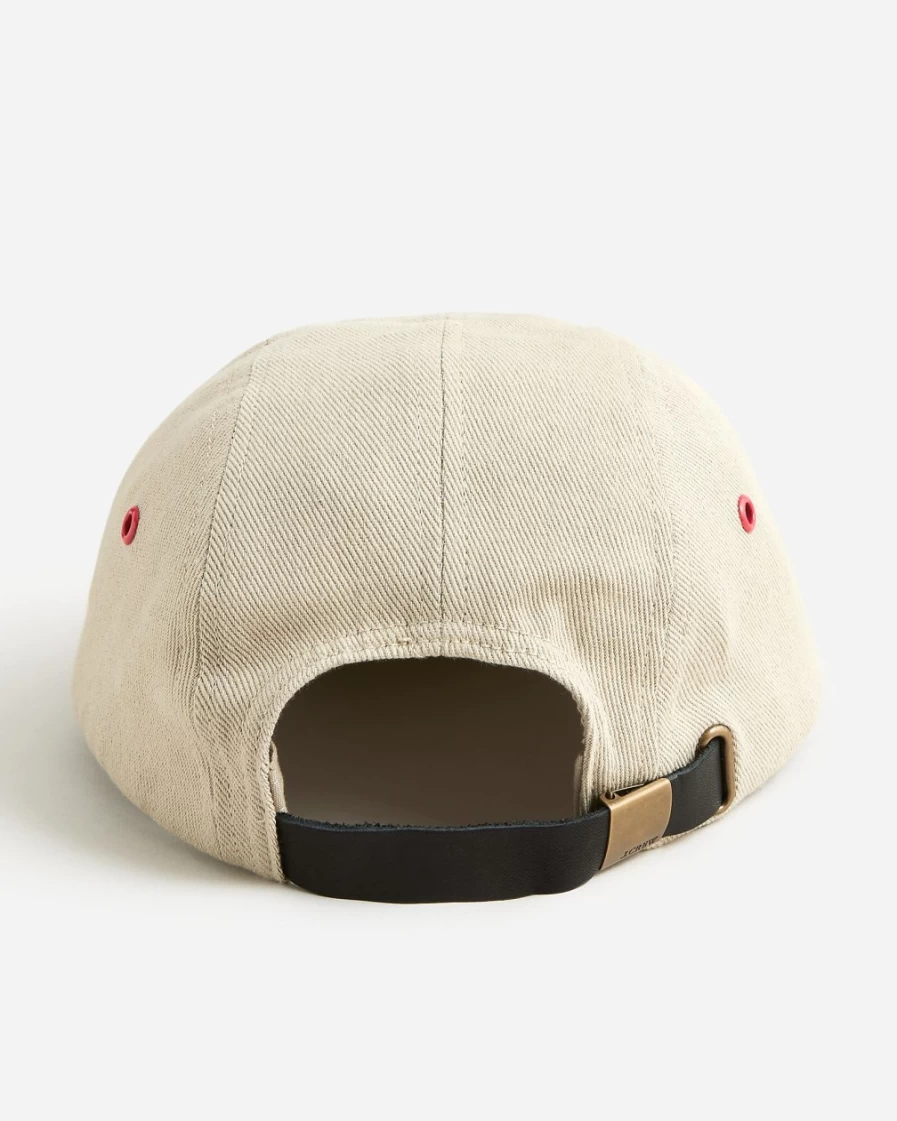 J.Crew Men's Khaki Red Mix Four-Panel Cap With Embroidered Felt Patch