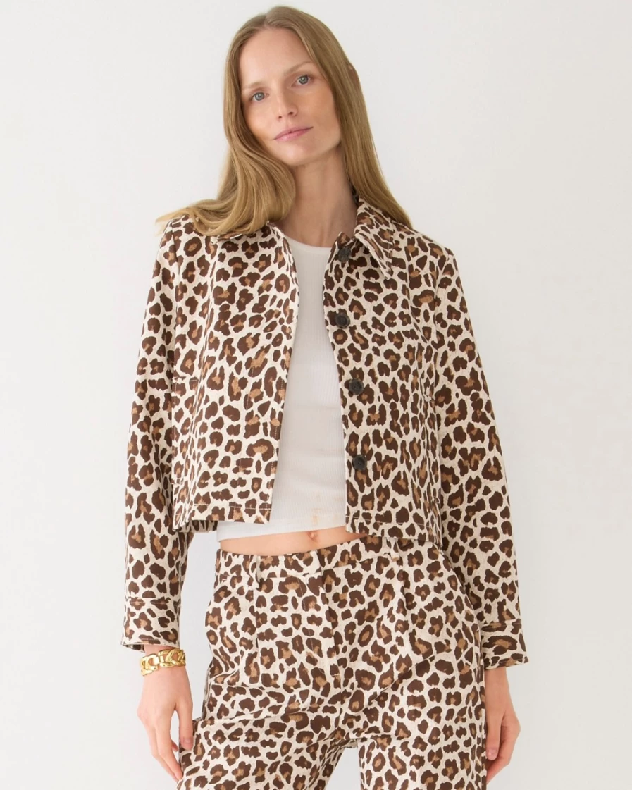 J.Crew Women's Leopard Print Cropped Trench Coat in Ivory & Chocolate