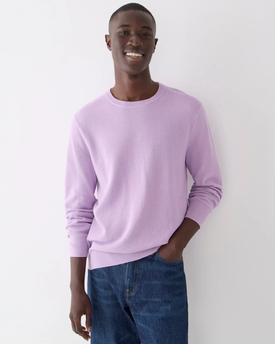 J.Crew Men's Cotton Piqué-Stitch Crewneck Sweater in Soft Amethyst