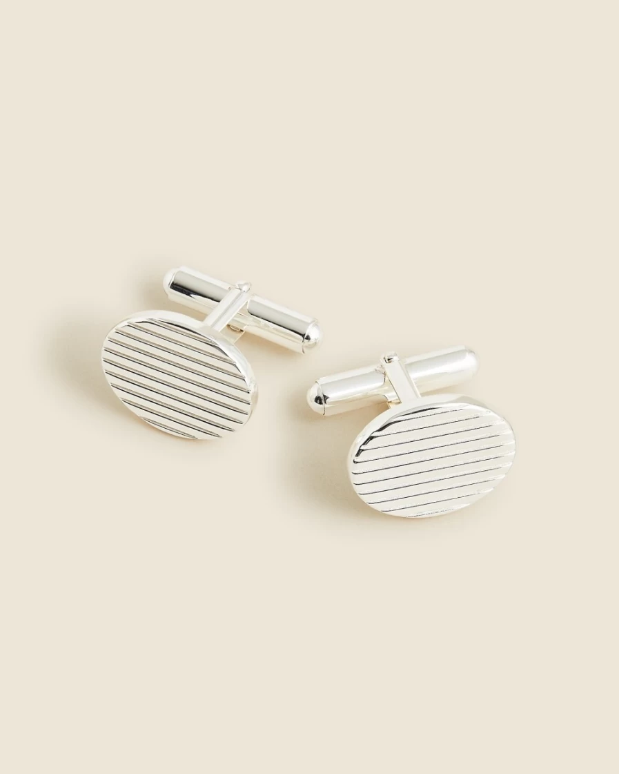 J.Crew Men's Sterling Silver Oval Cuff Links for Formal Wear