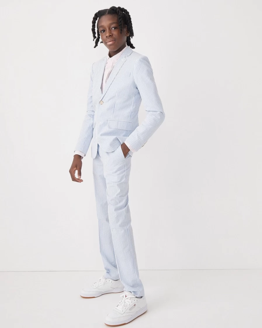 J.Crew Boys' Ludlow Seersucker Suit Pants in Whitaker Stripe White Sky