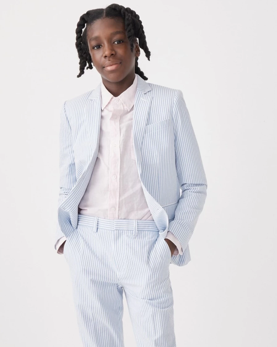 J.Crew Boys' Ludlow Seersucker Suit Pants in Whitaker Stripe White Sky