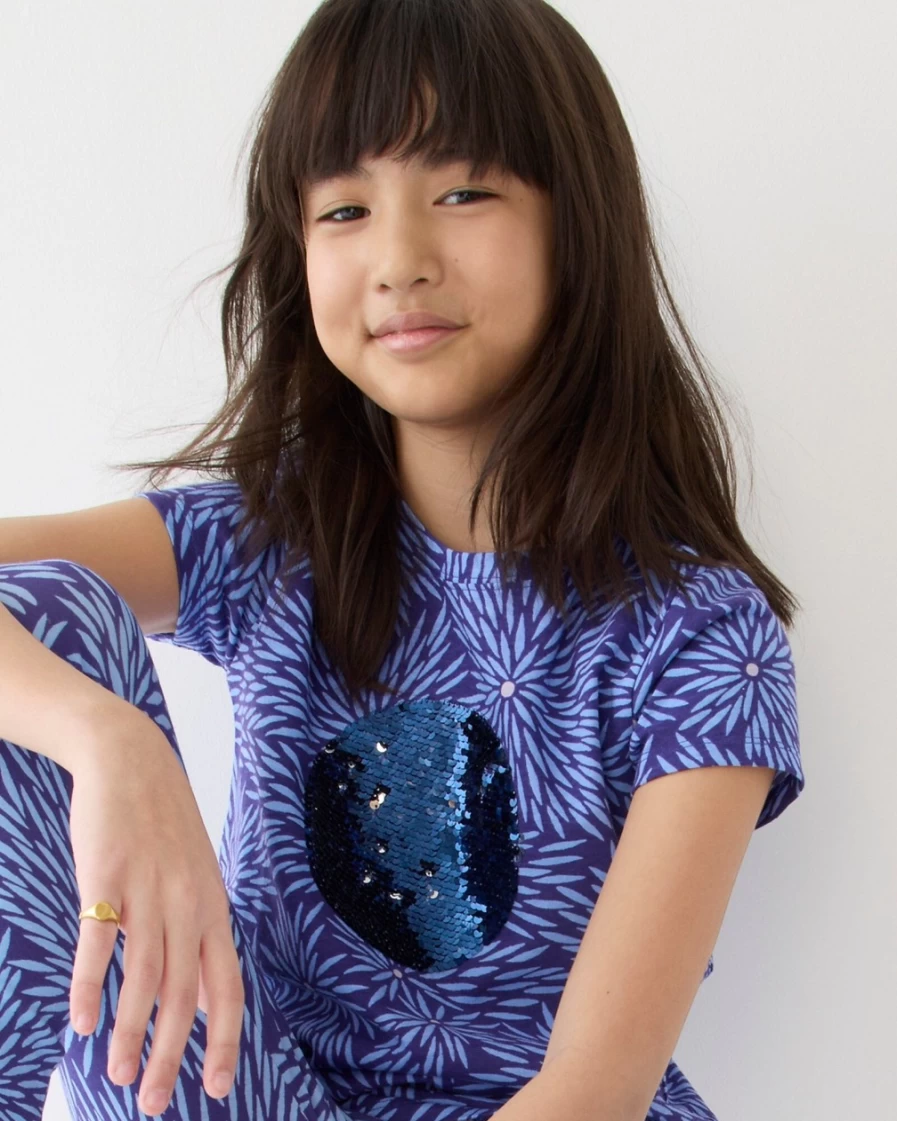 J.Crew Kids' Limited-Edition Julia Chiang Sequin-Dot Graphic T-Shirt for Girls in Deep Purple