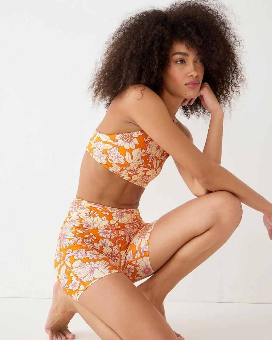 J.Crew Women's Brilliant Orange Floral Bike Swim Shorts for Active Wear