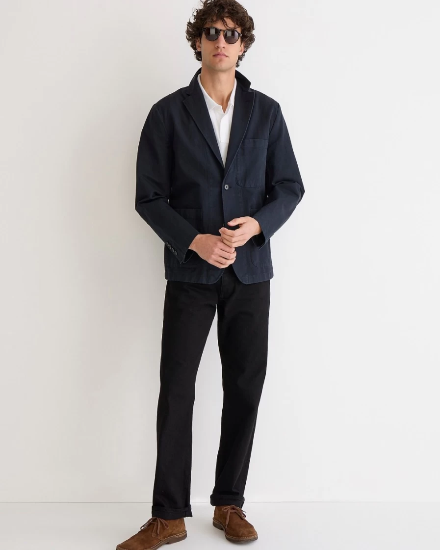 J.Crew Men's Black Garment-Dyed Cotton-Linen Blend Chino Suit Jacket