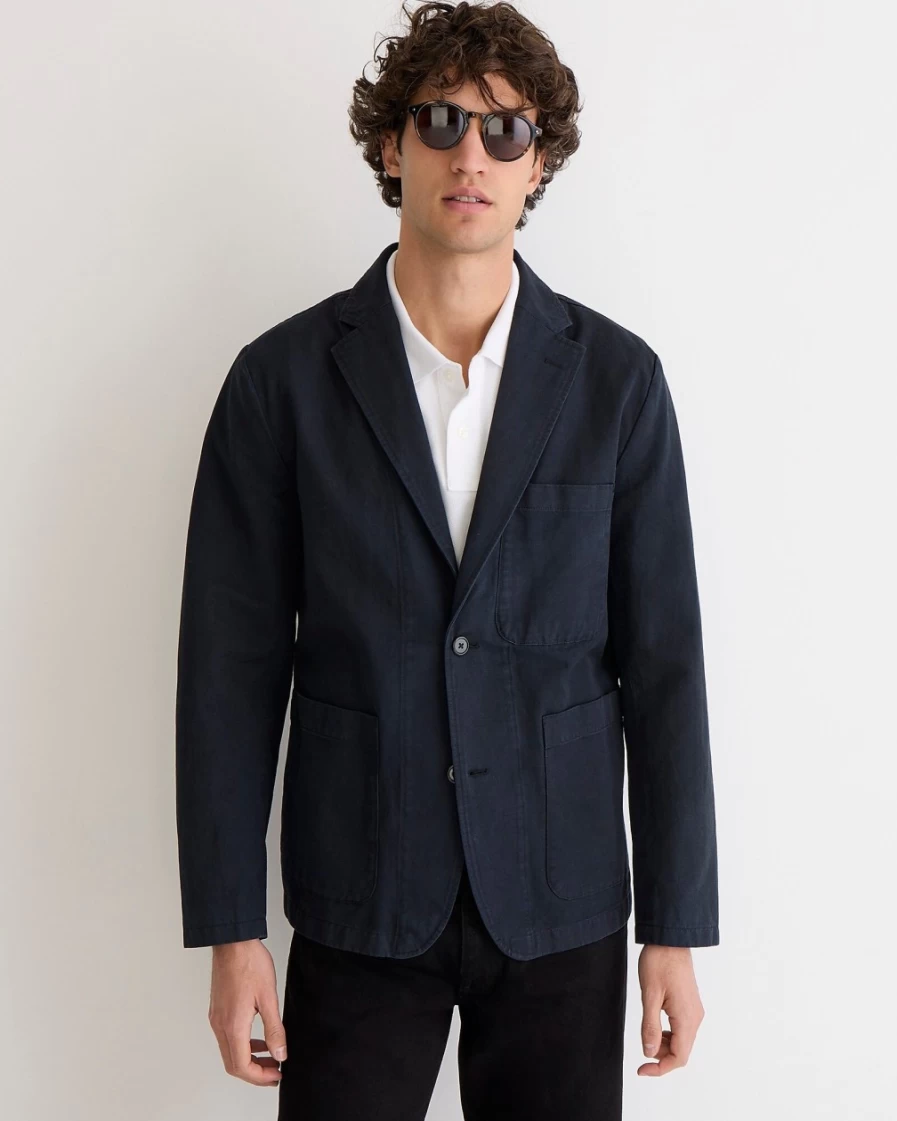J.Crew Men's Black Garment-Dyed Cotton-Linen Blend Chino Suit Jacket