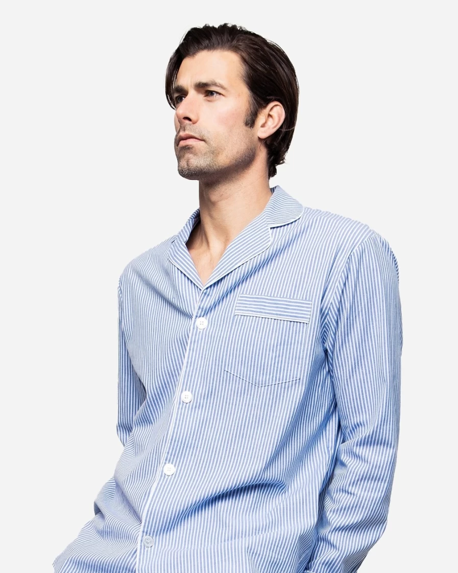 J.Crew Men's Blue Seersucker Pajama Set - Petite Plume™ Sleepwear