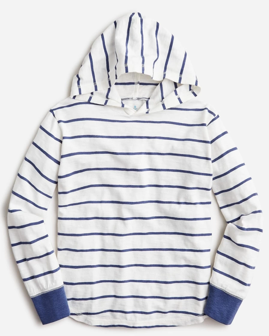 J.Crew Boys' Denali Royal Navy Ivory Stripe Garment-Dyed Hooded T-Shirt for Kids