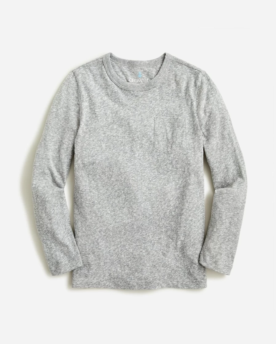 J.Crew Boys' Heather Grey Long-Sleeve Pocket T-Shirt - Ultra Soft Jersey Cotton