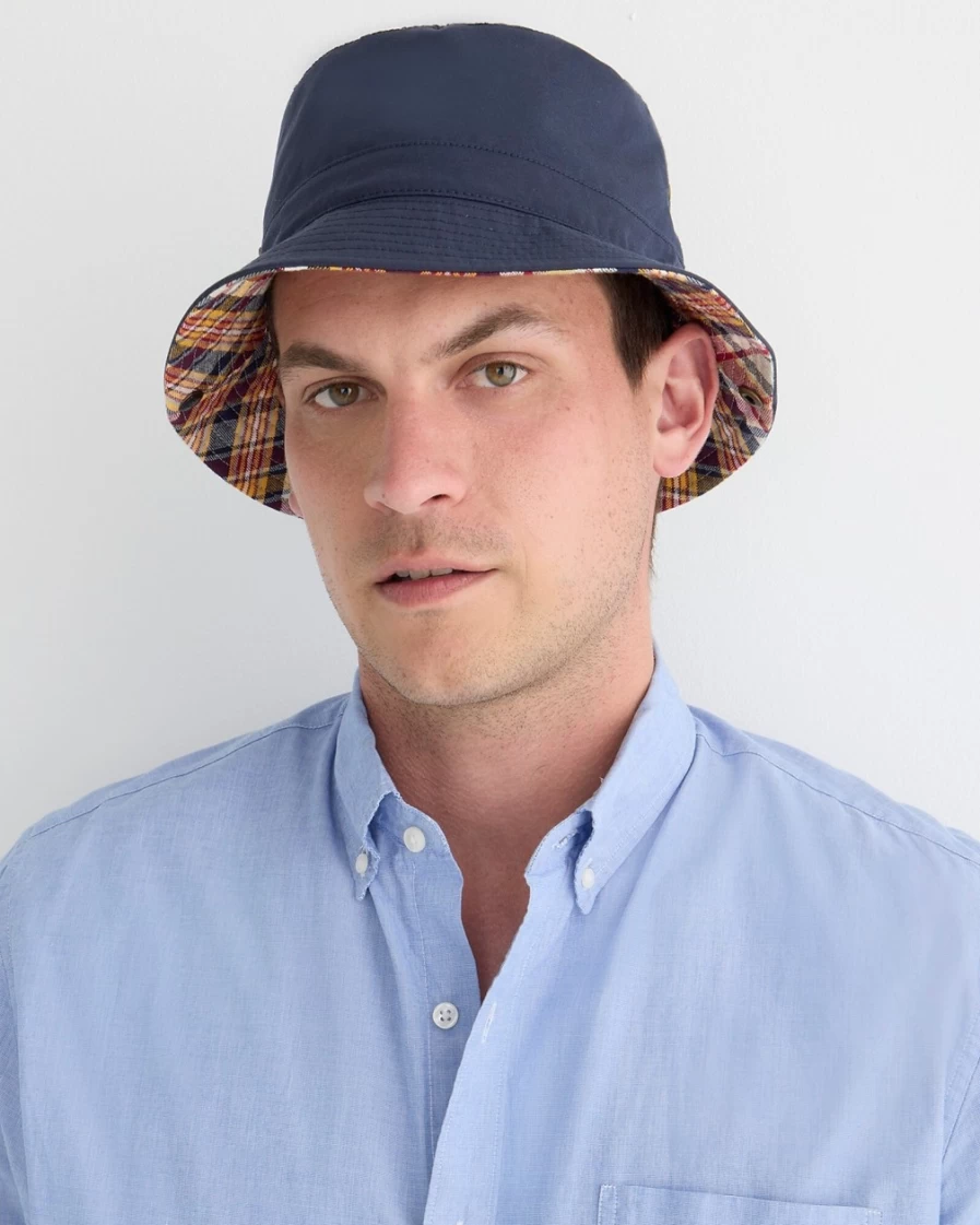 J.Crew Men's Reversible Plaid Bucket Hat in Ashokan Madras Yellow N