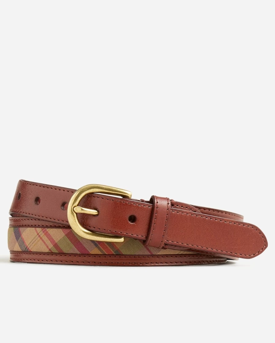 J.Crew Men's Italian Leather Madras Belt in Camper Madras Brown