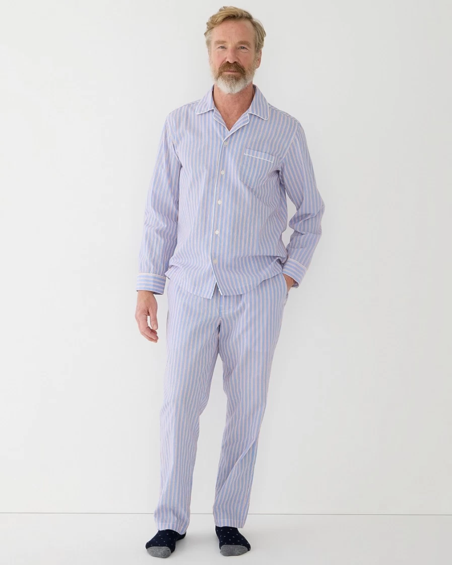J.Crew Men's Timothy Stripe Blue Red Cotton Poplin Pajama Set