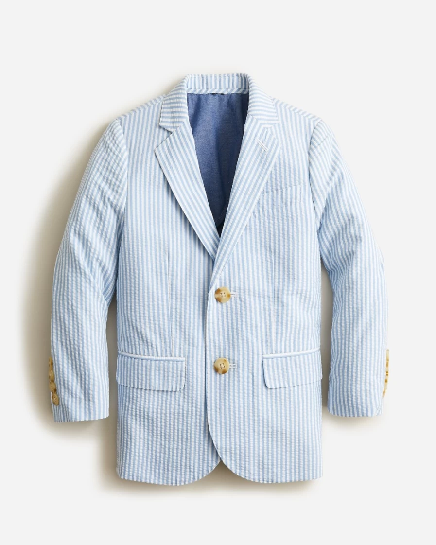 J.Crew Boys' Ludlow Seersucker Suit Jacket in Whitaker Stripe White Sky