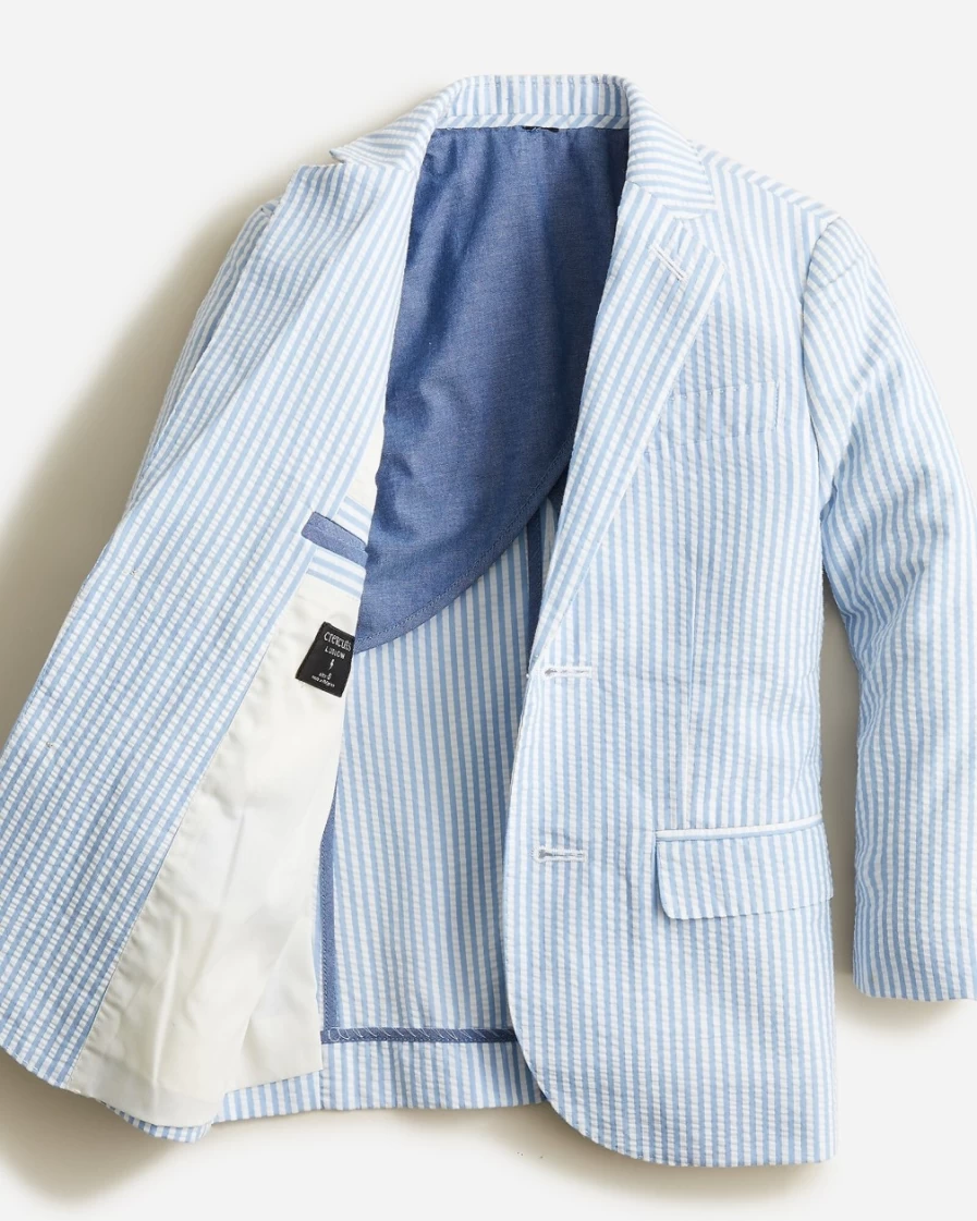 J.Crew Boys' Ludlow Seersucker Suit Jacket in Whitaker Stripe White Sky