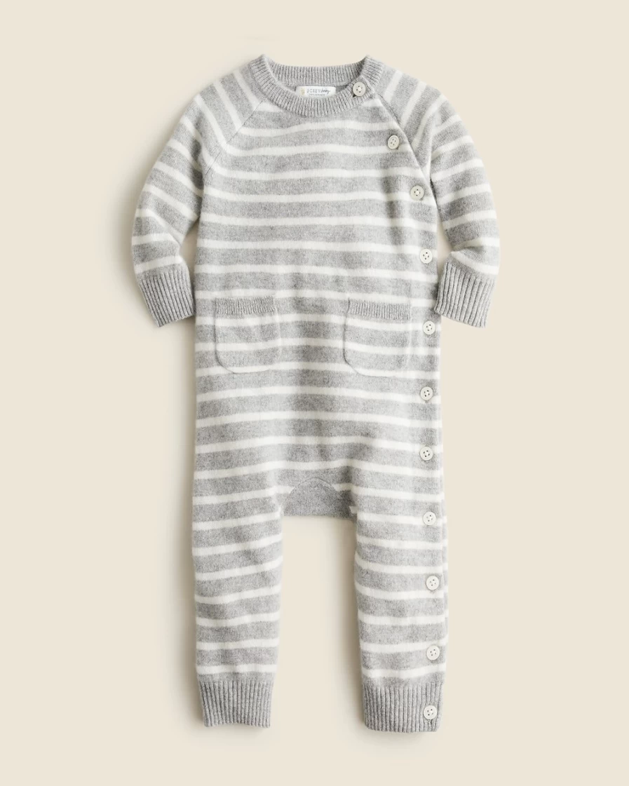 J.Crew Baby Cashmere One-Piece in Heather Grey Snow Stripe - Limited Edition
