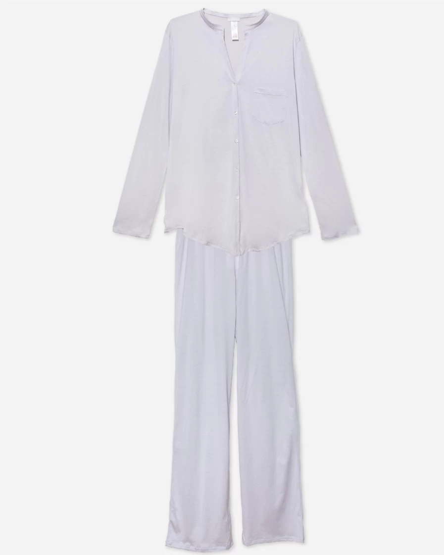 J.Crew Women's Light Purple Cotton Deluxe Long-Sleeve Pajamas | Hanro® Style Comfort