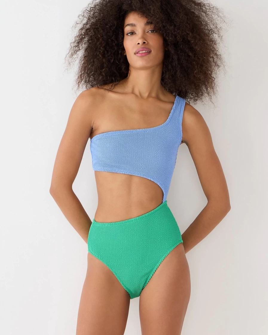 J.Crew Women's Bright Peri Summer Green Textured One-Piece Swimsuit with Cutouts