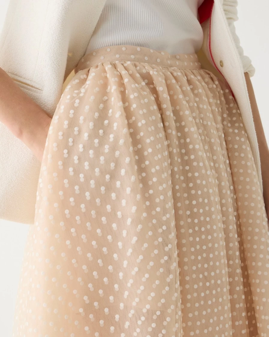 J.Crew Women's Limited-Edition Polka Dot Tulle Midi Skirt in Raw Cashew Ivory