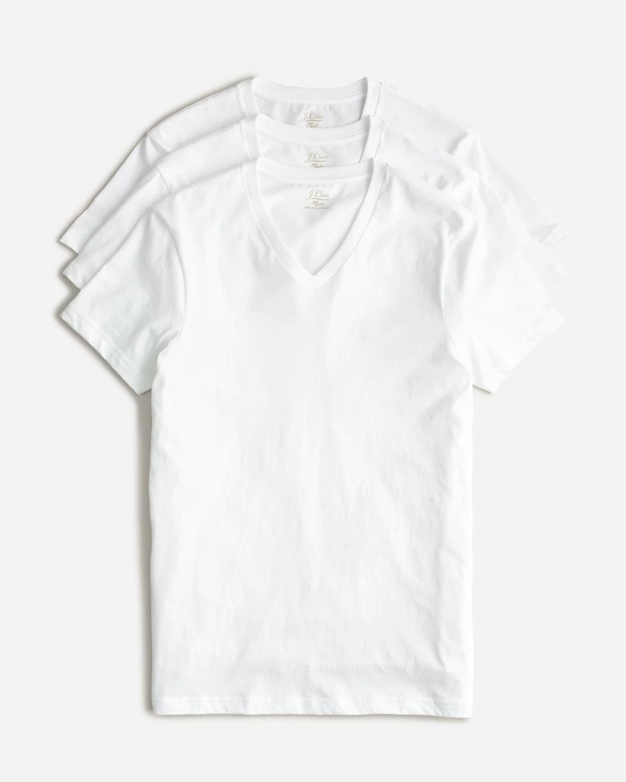 J.Crew Men's White V-Neck Undershirt 3-Pack – Soft Cotton Essential Tees