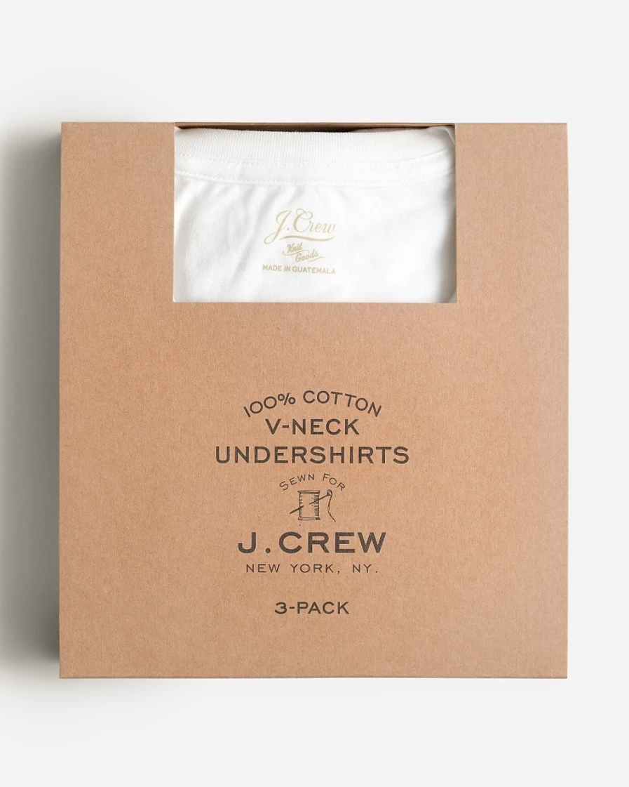 J.Crew Men's White V-Neck Undershirt 3-Pack – Soft Cotton Essential Tees