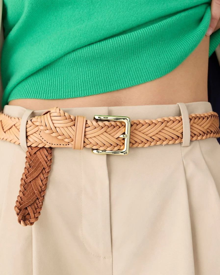 J.Crew Women's Raw Cashew Italian Leather Plaited Belt
