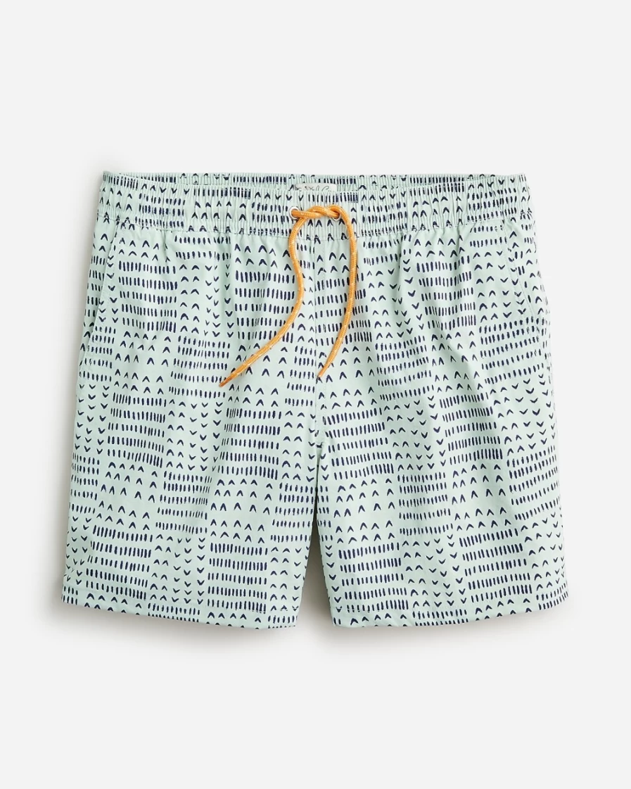 Men's J.Crew 6" Stretch Swim Trunks in Indigo Print Green Navy - Eco-Friendly Econyl® Nylon Quick-Dry Shorts