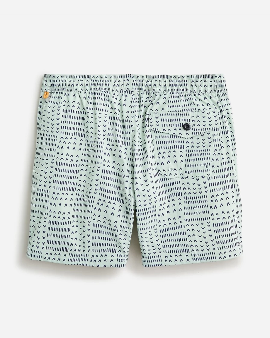 Men's J.Crew 6" Stretch Swim Trunks in Indigo Print Green Navy - Eco-Friendly Econyl® Nylon Quick-Dry Shorts