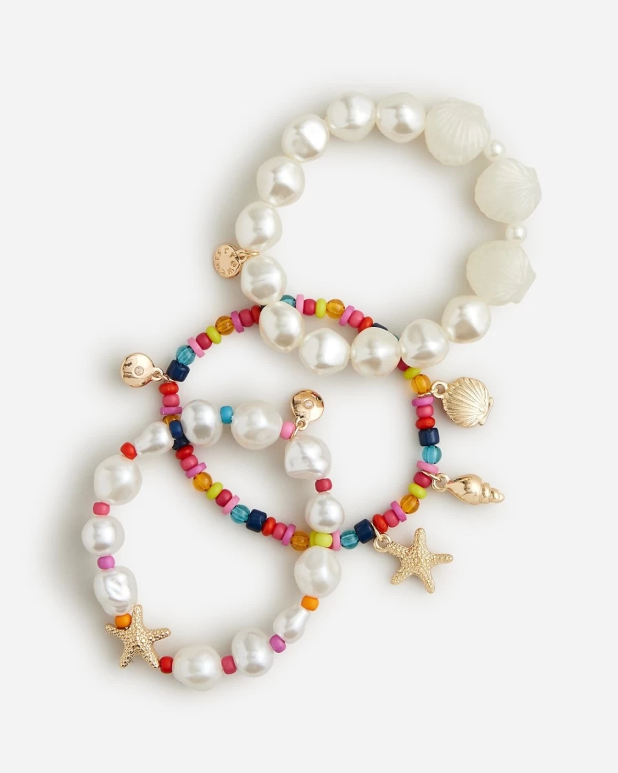 J.Crew Rainbow Bead & Shell Bracelets Pack for Girls - Colorful Kids' Jewelry Set