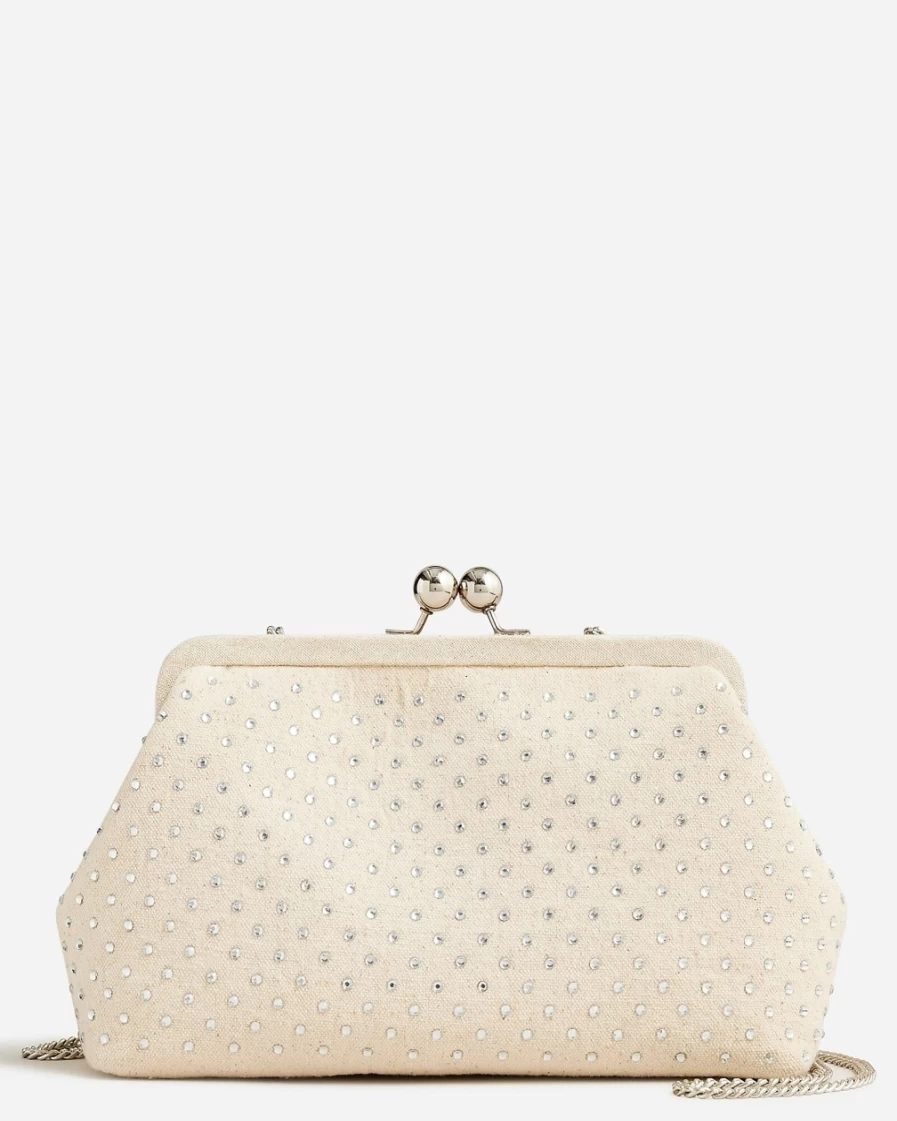 J.Crew Women's Natural Portofino Canvas Clutch Bag with Crystal Embellishments