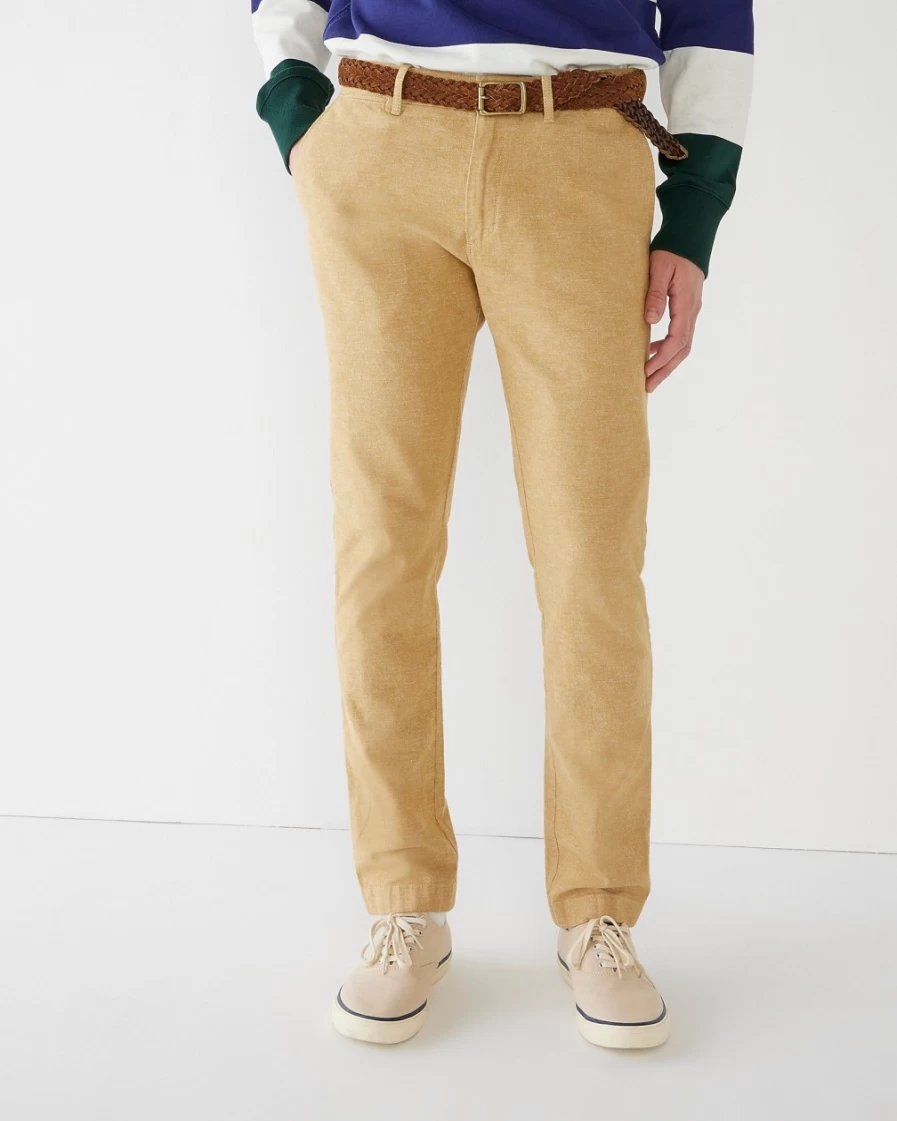 J.Crew Men's 484 Slim-Fit Chino Pants in Light Tan Mustard - Stretch Cotton-Linen Blend