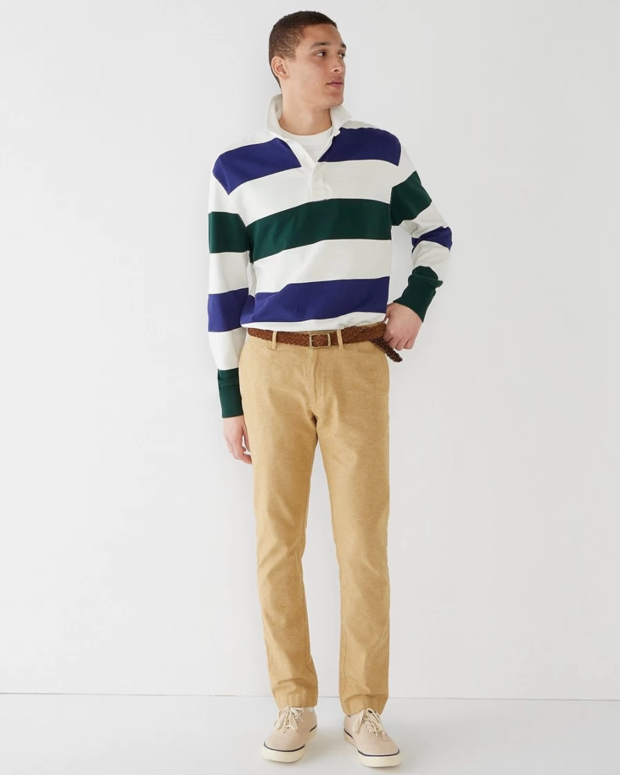 J.Crew Men's 484 Slim-Fit Chino Pants in Light Tan Mustard - Stretch Cotton-Linen Blend