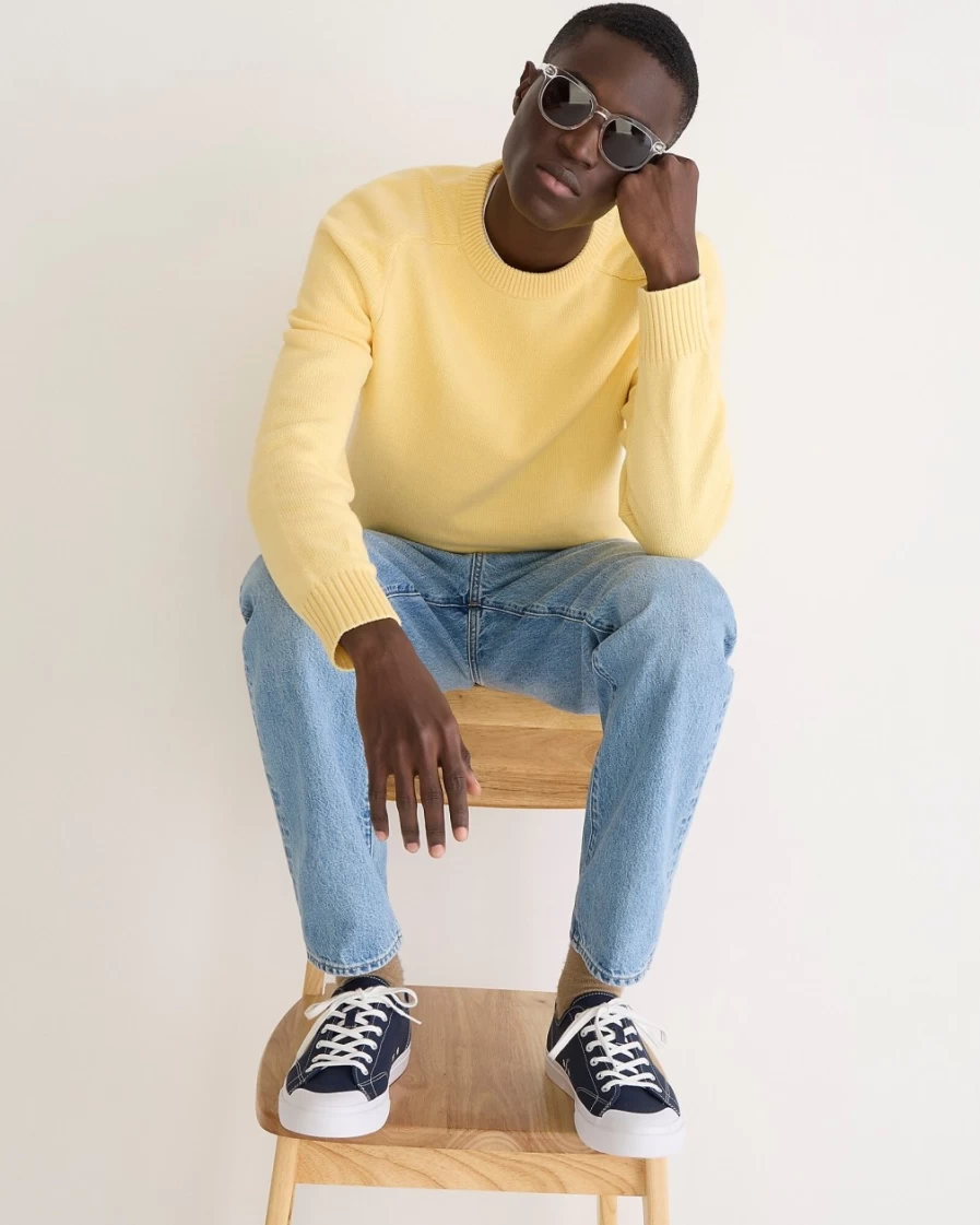 J.Crew Men's Pale Banana Heritage Cotton Crewneck Sweater