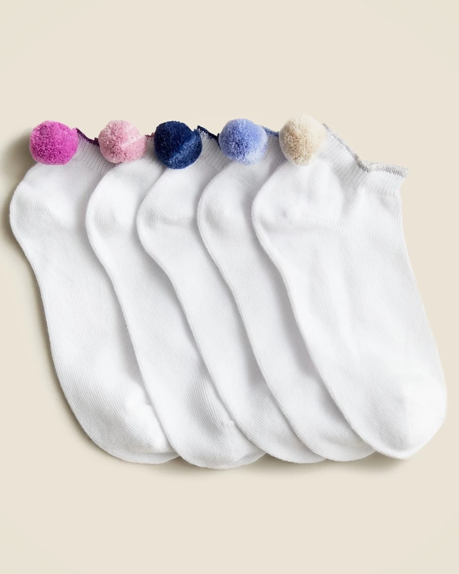 J.Crew Girls' Petunia Blossom Pom-Pom Ankle Socks 5-Pack