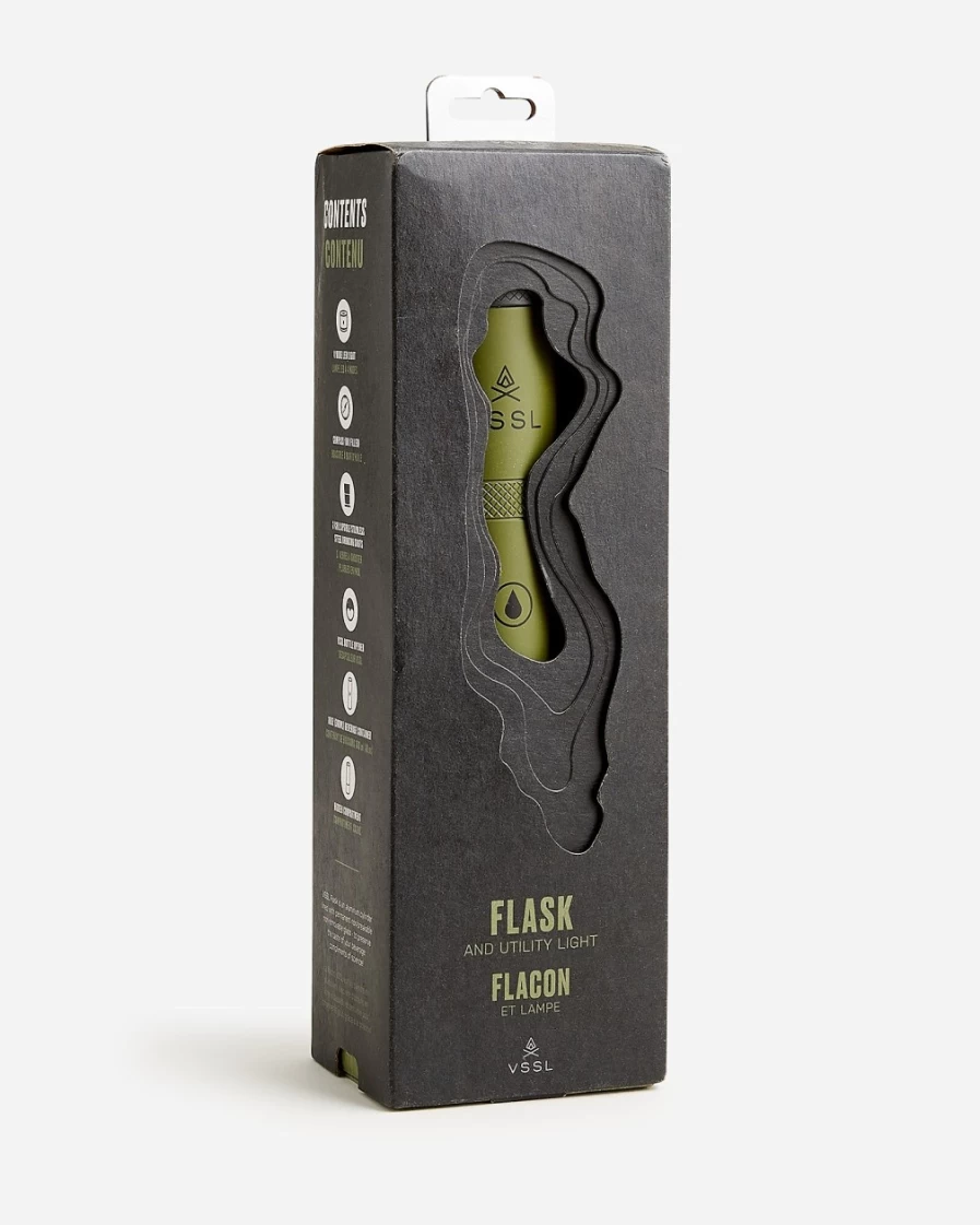 J.Crew Men's Green Vssl Flask with LED Flashlight - Insulated Stainless Steel Water Bottle