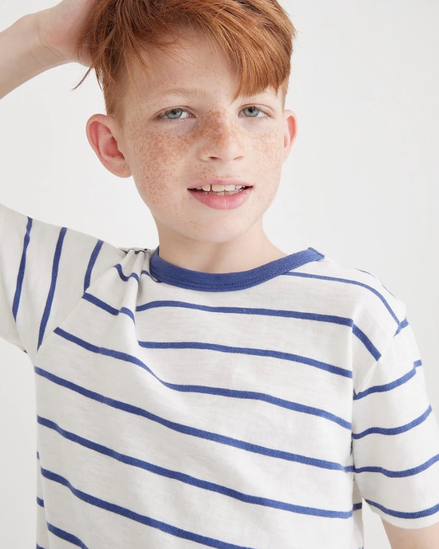 J.Crew Boys' Denali Royal Navy Ivory Striped Short-Sleeve T-Shirt for Kids