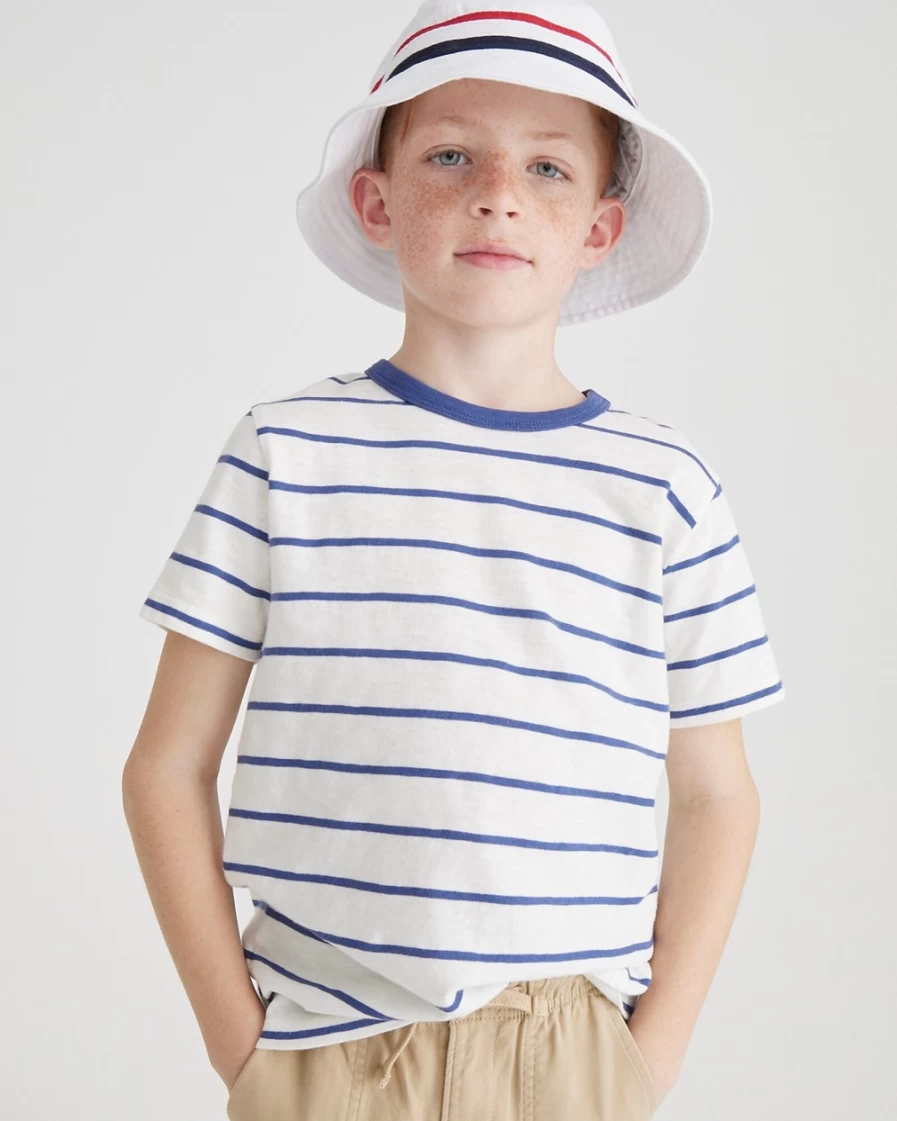 J.Crew Boys' Denali Royal Navy Ivory Striped Short-Sleeve T-Shirt for Kids