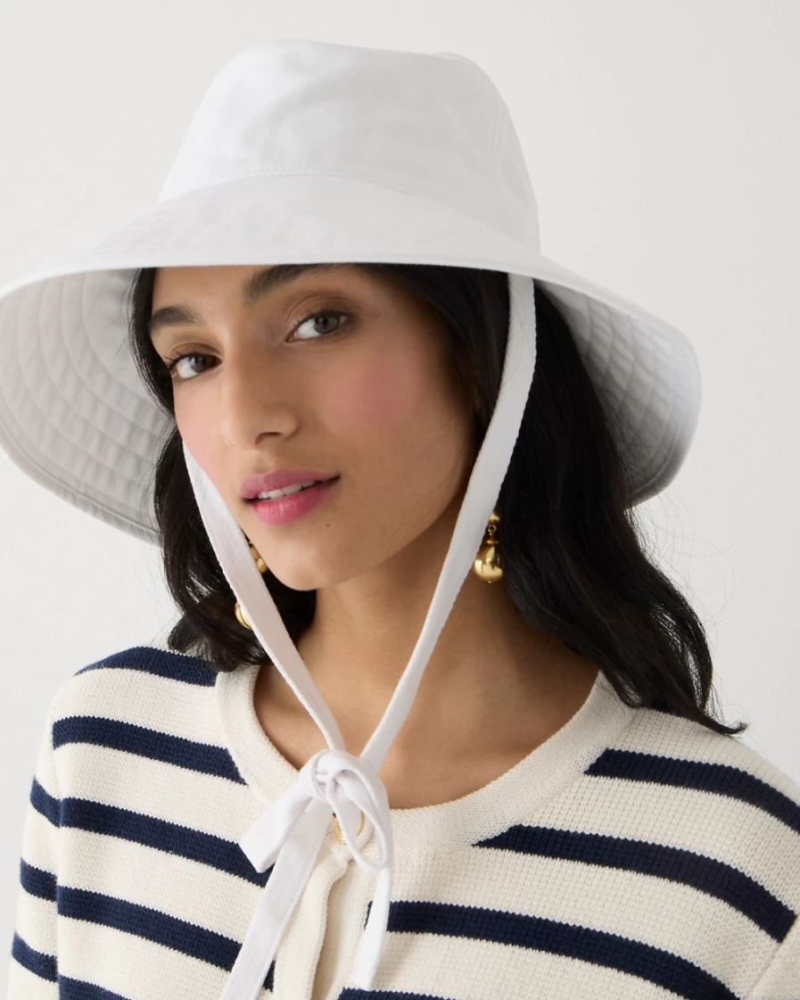 J.Crew Women's White Bucket Hat with Adjustable Ties