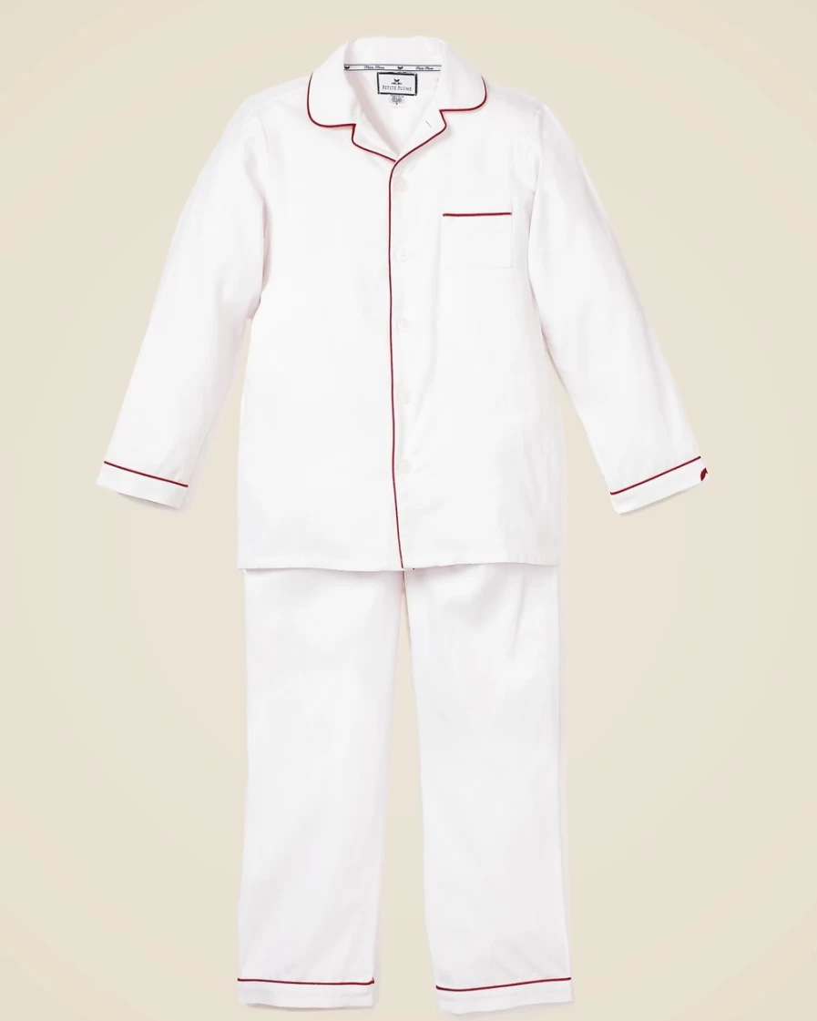J.Crew Petite Plume Boys' White Pajama Set with Piping - Comfortable Kids' Sleepwear